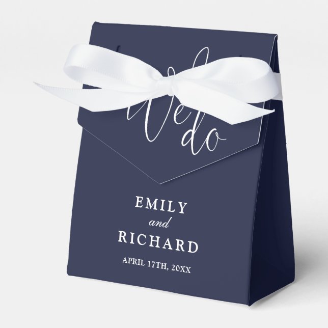 We Do Love Heart Navy Blue Wedding Favour Box (Front Side)