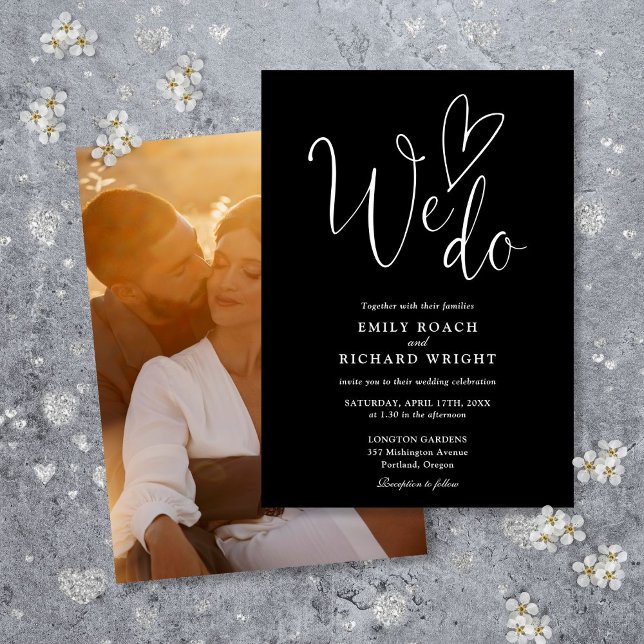 We Do Love Heart Photo Black And White Wedding Invitation (We Do Love Heart Photo Black And White Wedding Invitation)