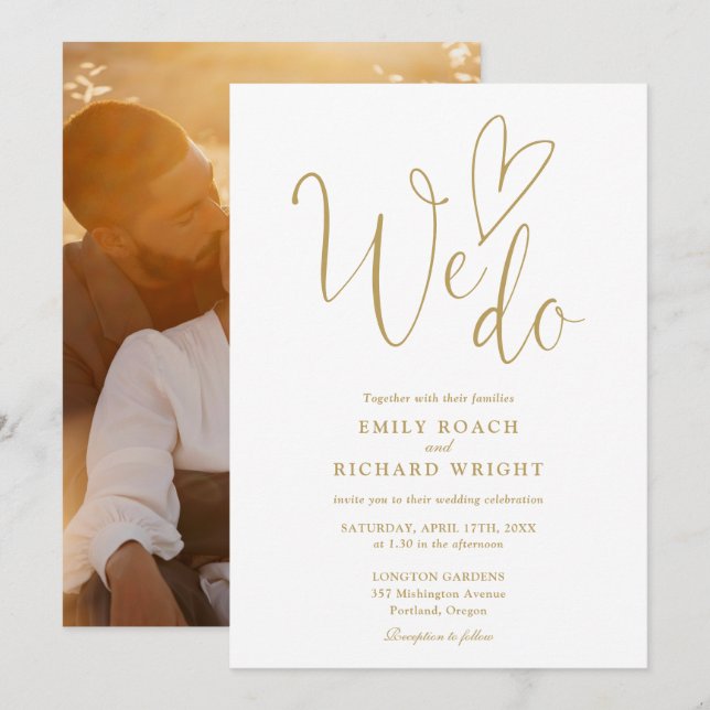 We Do Love Heart Photo Elegant Gold Wedding Invitation (Front/Back)