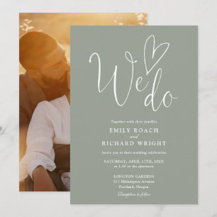 We Do Love Heart Photo Sage Green Wedding Invitation