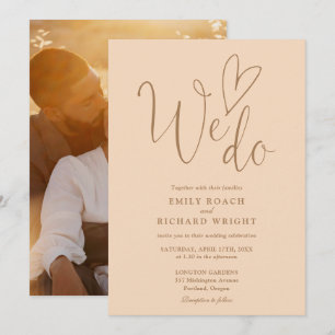 We Do Love Heart Photo Soft Peach Wedding Invitation
