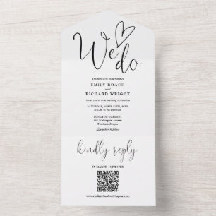 We Do Love Heart QR Code Black And White Wedding All In One Invitation