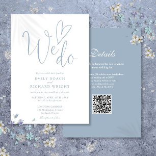 We Do Love Heart QR Code Dusty Blue Wedding Invitation