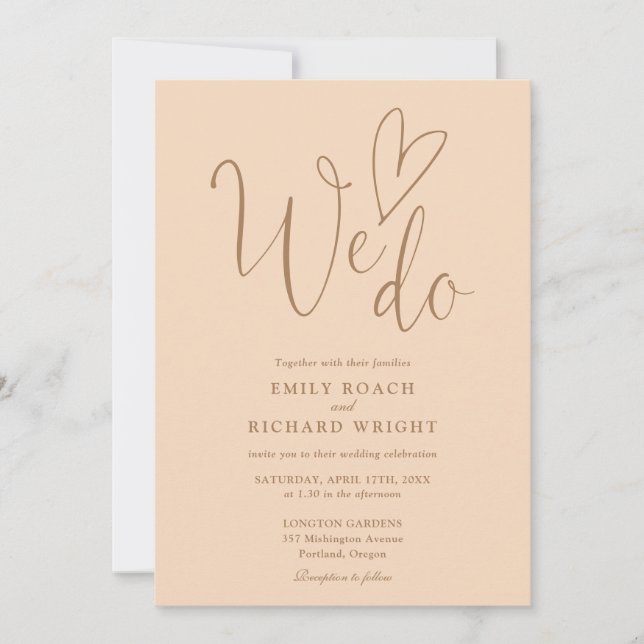We Do Love Heart QR Code Soft Peach Wedding Invitation (Front)