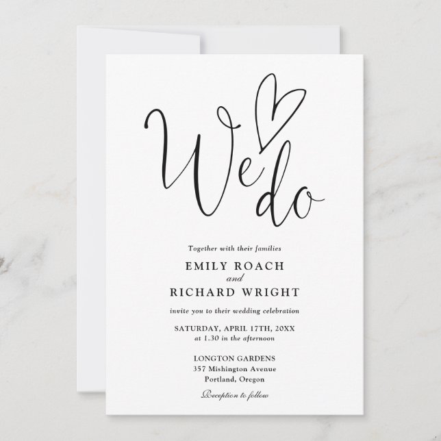 We Do Love Heart Script Black And White Wedding Invitation (Front)