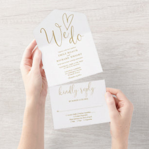 We Do Love Heart Script Chic Gold Wedding All In One Invitation