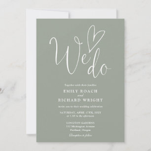 We Do Love Heart Script Sage Green Wedding Invitation