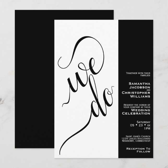 We Do Minimalist 2 Pane Elegant White Wedding Invitation (Front/Back)