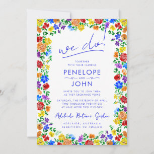 We Do Modern Boho Rainbow Floral Wedding Invitation