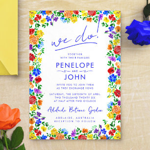 We Do Modern Boho Rainbow Floral Wedding Invitation