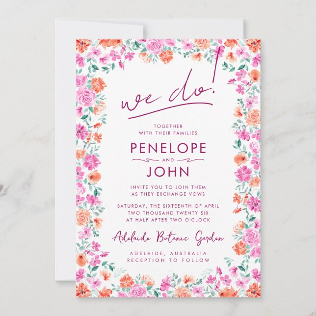 We Do Modern Boho Watercolor Floral Wedding Invitation (Front)