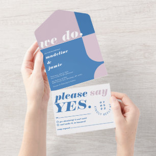 We Do Modern Bold Blue & Purple Retro Abstract All In One Invitation