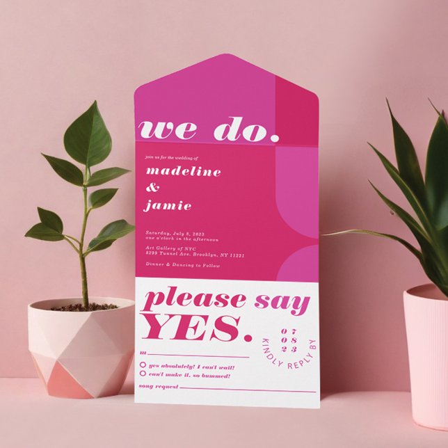 We Do Modern Bold Pink Magenta Retro Abstract All In One Invitation (We Do Modern Bold Pink Magenta Retro Abstract All In One Invitation)