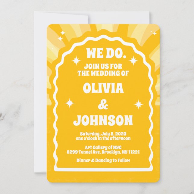 We Do Modern Bold Sunshine Yellow  Retro Abstract Invitation (Front)