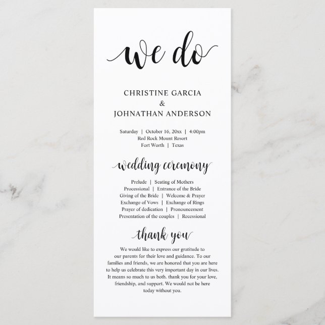 We Do, Modern Wedding Ceremony Programme (Front)
