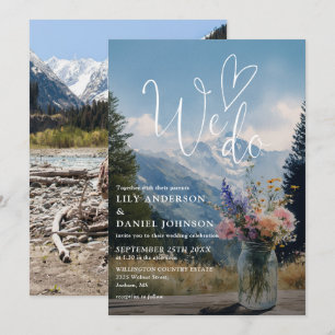 We Do Mountain Floral Mason Jar Photo Wedding Invitation