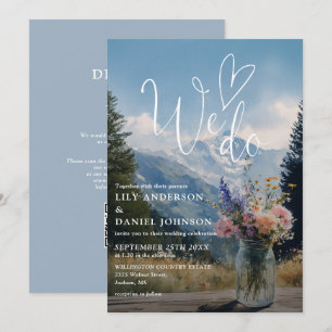 We Do Mountain Floral Mason Jar QR Code Wedding Invitation