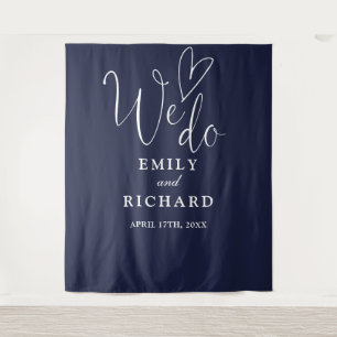 We Do Navy Blue Wedding Photo Backdrop Tapestry