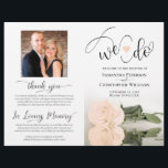 We Do! Pale Peach Rose DIY Print Wedding Program<br><div class="desc">This beautiful wedding program is both modern and elegant. The DIY folded design features modern script lettering on the front reading "we do" with the names of the couple and wedding date/location. There is a photo of a beautiful long-stemmed pale orange or ivory peach coloured rose reflecting in a pool...</div>