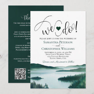 We Do! Peaceful Mountain Lake QR Code Wedding Invitation