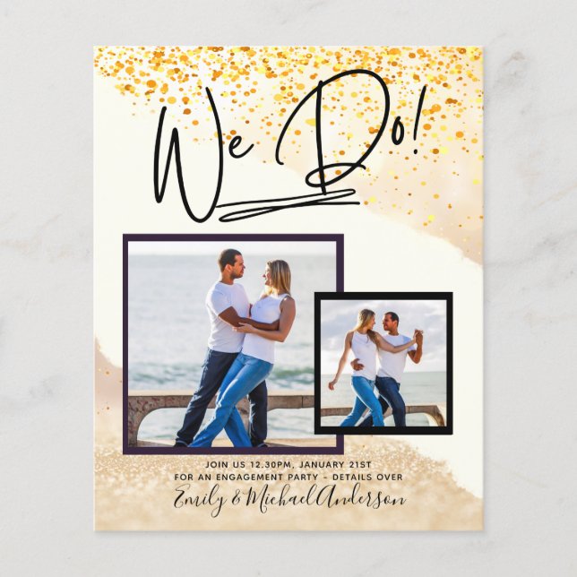 We Do! PHOTO Engagement Party Invitations Budget Flyer (Front)