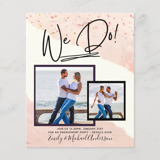 We Do! PHOTO Engagement Party Invitations Budget Flyer (Front)