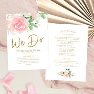 We Do Pink Blush Roses Floral Gold Wedding Program Programme