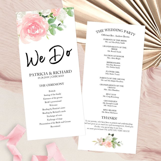 We Do Pink Blush Roses Floral Wedding Program (Creator Uploaded)