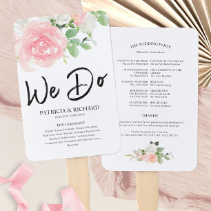 We Do Pink Blush Roses Floral Wedding Program Hand Fan