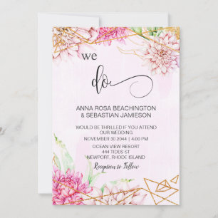 *~* WE DO Pink Floral RSVP AR15 QR Crystal Wedding Invitation