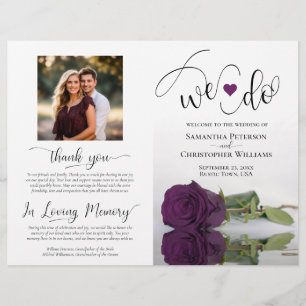 We Do! Plum Purple Rose Modern Wedding Program