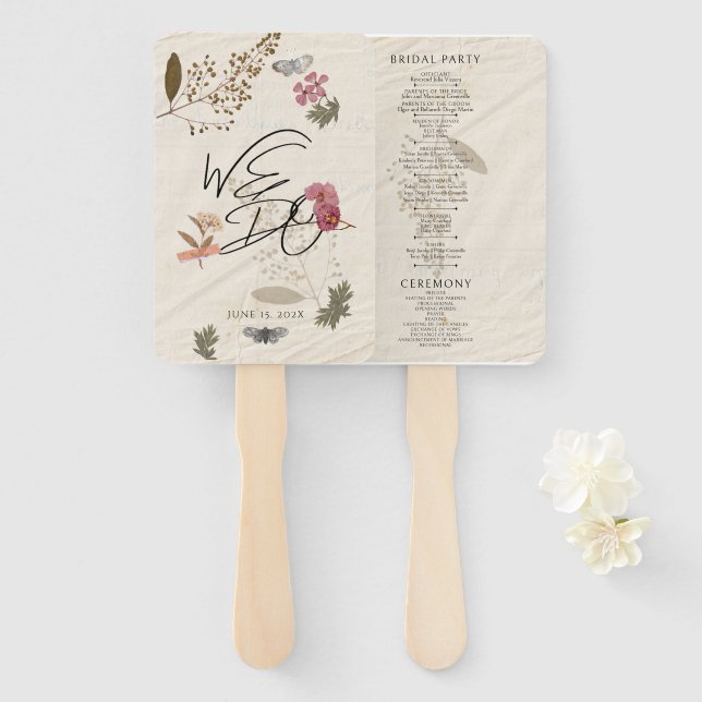 WE DO Pressed Flowers Shabby Garden Chic Program Hand Fan (Front and Back)