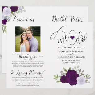 We Do! Purple Boho Roses DIY Fold Wedding Program