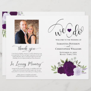 We Do! Purple Boho Roses Foldable Wedding Program