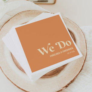 We Do Retro Minimalist Orange Wedding Napkin