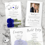 We Do! Royal Blue Rose Modern Wedding Program<br><div class="desc">This beautiful wedding program is both modern and elegant. The DIY folded design features modern script lettering on the front reading "we do" with the names of the couple and wedding date/location. There is a photo of a beautiful long-stemmed royal blue or cobalt coloured rose reflecting in a pool of...</div>