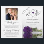 We Do! Royal Purple Rose DIY Fold Wedding Program<br><div class="desc">This beautiful wedding program is both modern and elegant. The DIY folded design features modern script lettering on the front reading "we do" with the names of the couple and wedding date/location. There is a photo of a beautiful long-stemmed royal purple coloured rose reflecting in a pool of water with...</div>