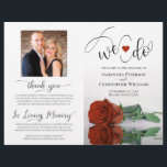 We Do! Rust Orange Rose Modern Wedding Program<br><div class="desc">This beautiful wedding program is both modern and elegant. The DIY folded design features modern script lettering on the front reading "we do" with the names of the couple and wedding date/location. There is a photo of a beautiful long-stemmed rust orange or burnt umber coloured rose reflecting in a pool...</div>