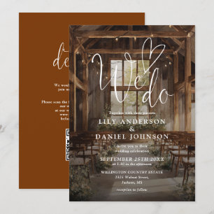 We Do Rustic Barn String Lights QR Code Wedding Invitation