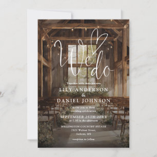 We Do Rustic Boho Barn String Lights Wedding Invitation