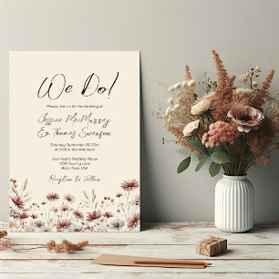 We Do! Rustic Boho Chic Sienna Wildflowers Wedding Invitation