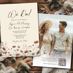 We Do! Rustic Boho Wildflowers Photo & QR Wedding Invitation