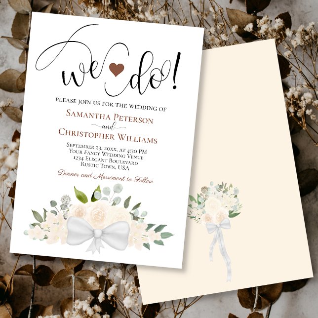 We Do! Rustic Champagne Peach Roses Floral Wedding Invitation (Creator Uploaded)