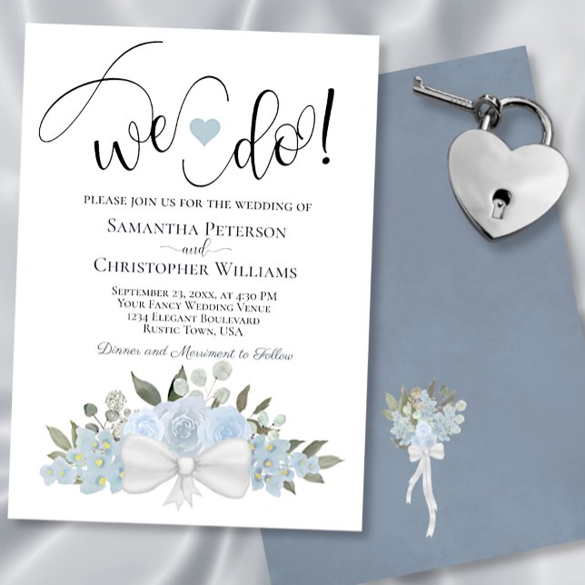 We Do! Rustic Dusty Blue Romantic Floral Wedding Invitation (Creator Uploaded)