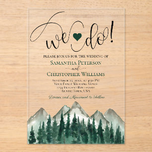 We Do! Rustic Elegant Mountains & Pines Wedding Acrylic Invitations