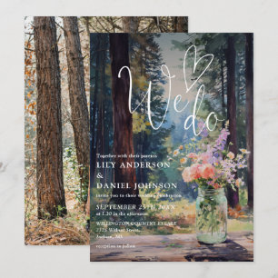 We Do Rustic Forest Floral Mason Jar Photo Wedding Invitation
