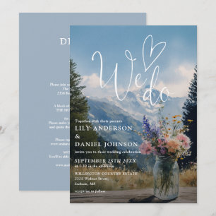 We Do Rustic Mountain Floral All In One Wedding Invitation