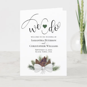 We Do Rustic Watercolor Pinecones Wedding Programme