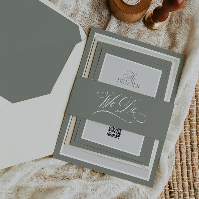 We Do | Sage Green Calligraphy Luxe Wedding Invitation Belly Band (Creator Uploaded)