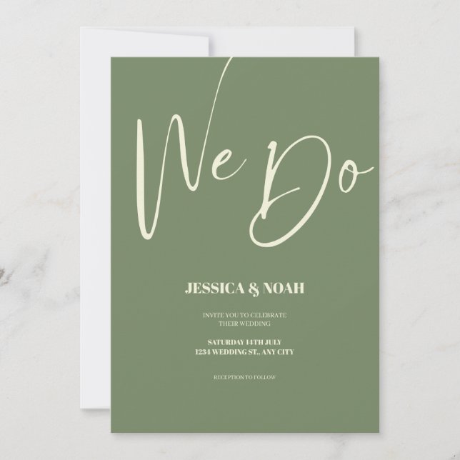 We Do Sage Green Minimalist Wedding Invitation (Front)